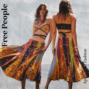 FREE PEOPLE PIPER MIDI SKIRT IN MULTI SIZE 2 NEW